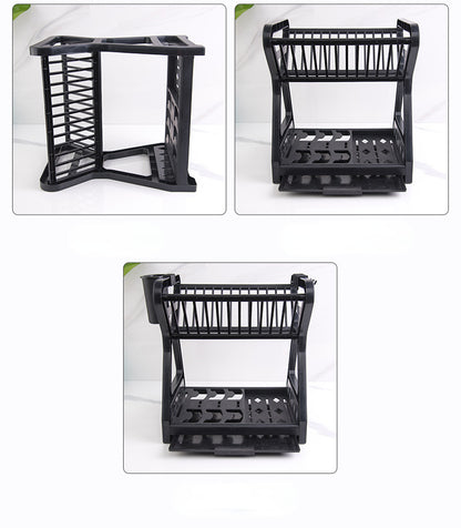 Dish Drainer Dish Drying Rack Kitchen Storage Double Layer Dish Drainer Shelf Knife Fork Container Holder Cutting Board Stand
