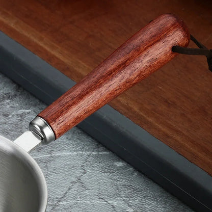 Mini Oil Pouring Pot with Wooden Handle 304 Stainless Steel Milk Pan Kitchen Butter Baking Measuring Pots for Household Cooking
