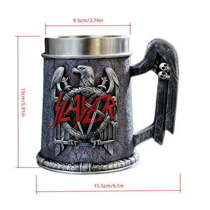 Slayer Tankard Eagle Emblem Mug Resin Outer Stainless Steel Liner Gothic Skull Handle Thrash Metal Band Fan Collectible Gift