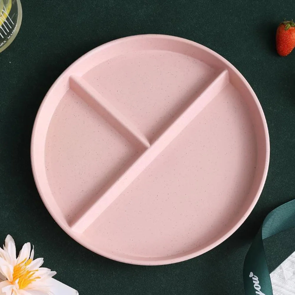 Three-Compartments Divided Plate Eco-Friendly Wheat Straw Reusable Children Dishes Anti-fall Plastic Kitchen Dinnerware Plates