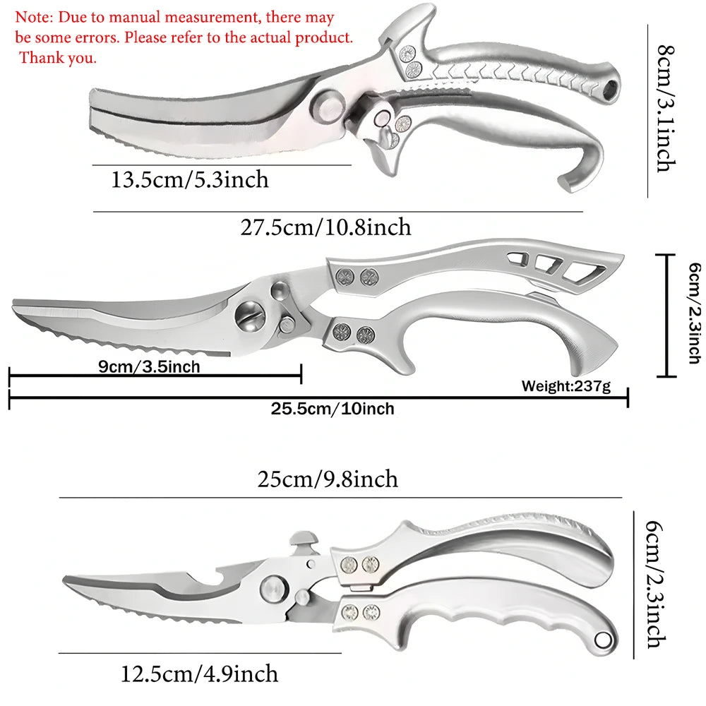 1/2/3/4PCS，Chicken Bone Kitchen Scissors Kitchen Duck Fish Cutter Stainless Steel BBQ Scissors Food Scissors Kitchen Accessories