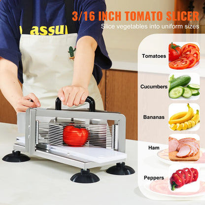 SucceBuy Tomato Slicer 3/16 inch Tomato Cutter Slicer Stainless Steel Heavy Duty Tomato Slicer Machine, Manual Tomato Slicer