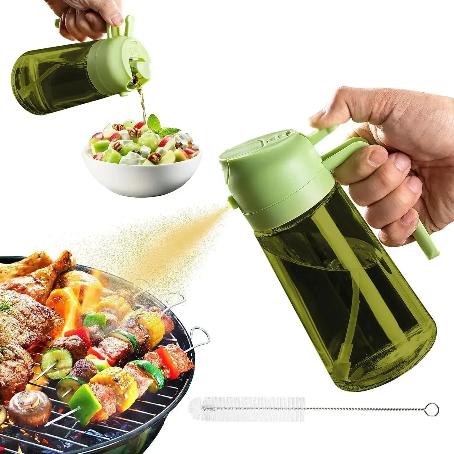 2in1 Black Glass Olive Oil Sprayer Lightproof Oil Dispenser for Cooking Salad Barbecue Kitchen Tools Refillable Spray Bottle