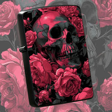 Vibrant Rose Red Skull Rose Pattern Lighter, Punk Aesthetic Solid Durable Housing PORTABLE Lighter for Outdoor Camping Daily Use, Creative Exquisite Practical Gift for Smokers Friends Halloween Gothic A Fun and Humorous Light