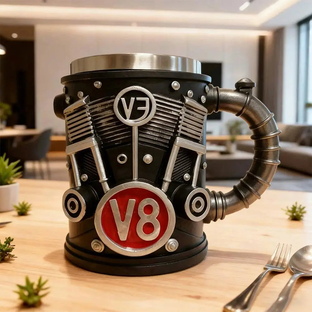 2025 V6 V8 Makeup Creative Resin Stainless Steel Water Cup Personalized Wine Cup Gift Decoration Coffee Mug Cool Idea