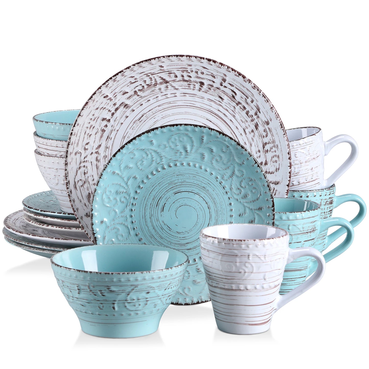 vancasso 16/32 Ceremic Plates Dinner Set Stoneware Tableware Set with 4PCS Dinner Plate/Dessert Plate/Bowl/Mug for 4 Person