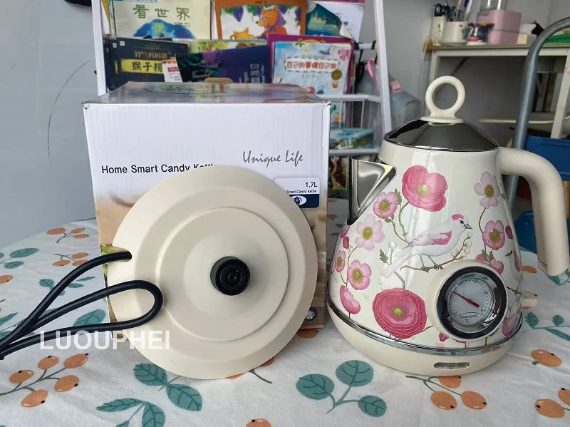 1.7L Retro Electrc Kettle Home With Temperature Display Boiling Water Auto Power Off 304 Stainless Steel Teapot Kitchen Tools