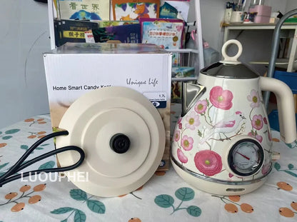 1.7L Retro Electrc Kettle Home With Temperature Display Boiling Water Auto Power Off 304 Stainless Steel Teapot Kitchen Tools