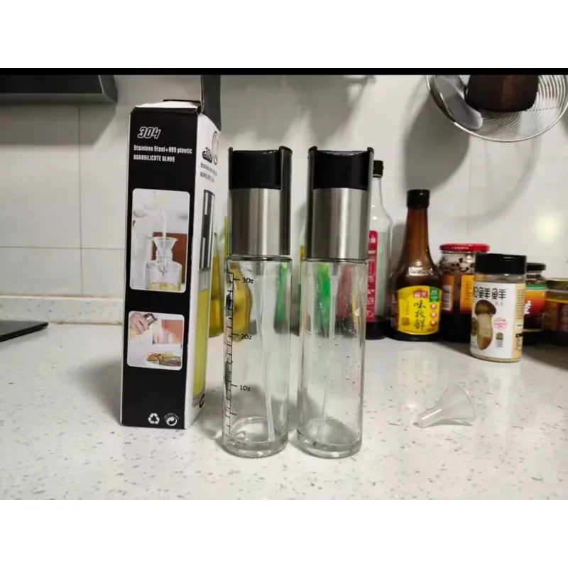 Kitchen Oil Sprayer for Cooking,100ml Olive Oil or Vinegar, Trigger Design,Stainless Steel Vinegar Glass Spray Bottle