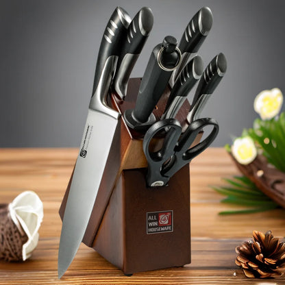 Premium 8-piece German 1.4116 Stainless Steel Kitchen Knives Sets Double Forged Full Tang Chef Knife Set With Rubber Wood Block