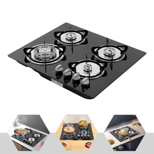 Built-in 4-Burner Gas Cooktop – Natural Gas Stove with Tempered Glass & Electronic Ignition, Countertop Insert