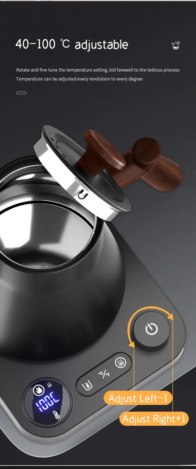 110V/220V Gooseneck Electric Kettle Smart Temperature Control Pot 1200W Rapid Heating Kettle 304 Stainless Steel Liner Pot 900ml