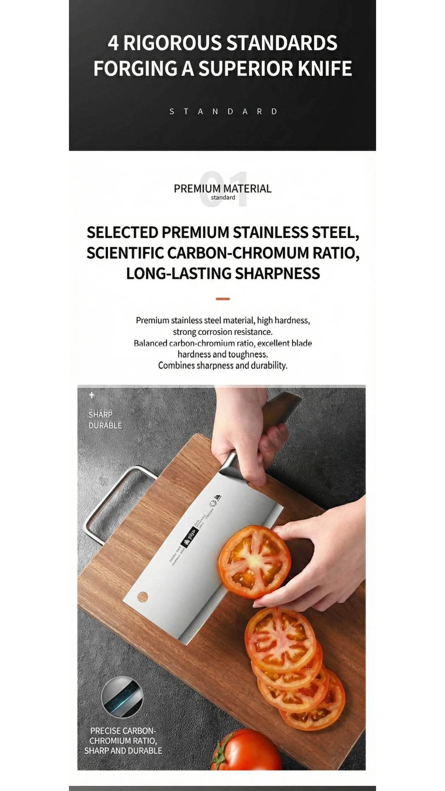 New Upgaded Complete 4-Piece Knife Set with Box - Stainless Steel Cleaver, Chef, Slicing & Paring Knives for All Kitchen Needs