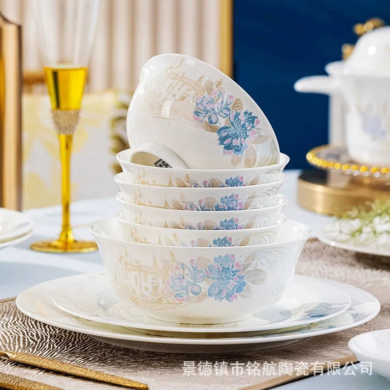 Bone china food utensils marble dinner set luxury dinnerware kitchen bowl plates dinner sets table set ceramic vintage