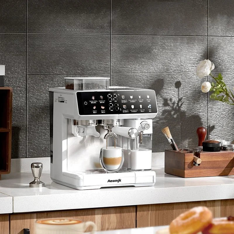 Semi-Automatic Italian Coffee Machine for Home, All-in-One Grinder & Auto Milk Frother, One-Click Self-Cleaning 20Bar Extraction