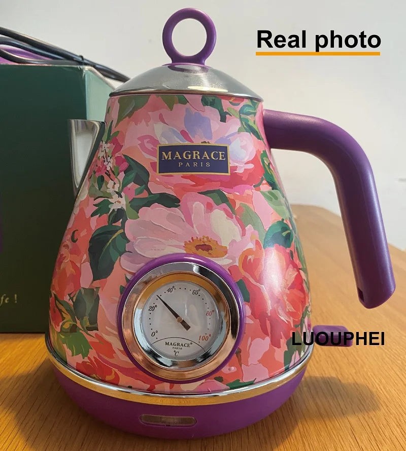 1.7L Retro Electric Kettle 1850W Home Boiling Kettle With Temperature Display Automatic Power Off 304 Stainless Steel Teapot