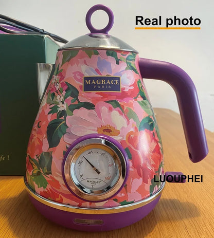 1.7L Retro Electric Kettle 1850W Home Boiling Kettle With Temperature Display Automatic Power Off 304 Stainless Steel Teapot