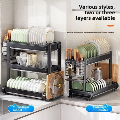 Minimalist Countertop Storage Stainless Steel Drain Dish Rack Kitchen Shelf Multifunctional Shelf Drain Dish Rack
