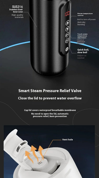 Heating Temperature Control Electric Kettle 24V Car Truck Water Heater Car Heating Smart Water Cup