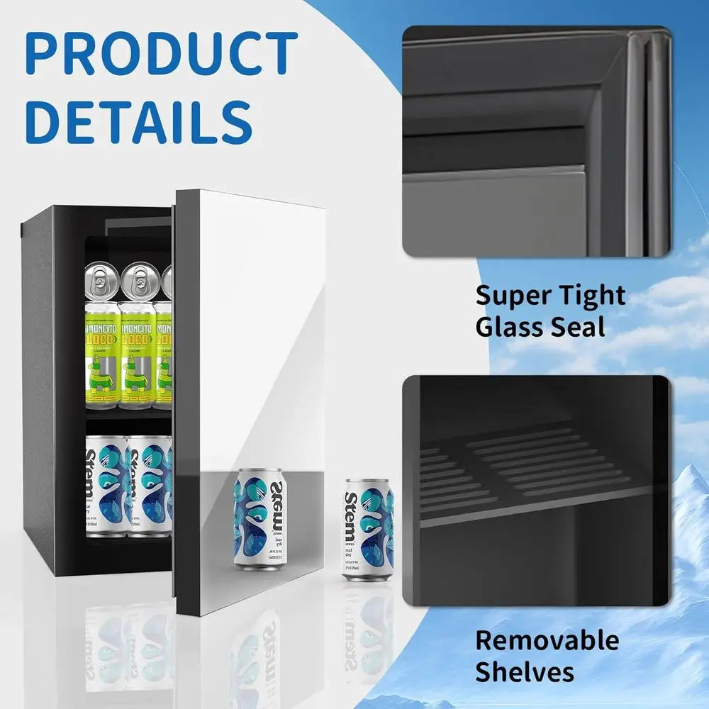 Compact 0.9 Cu.ft Mini Fridge with Adjustable Shelves & Mirror Door for Beverages and Cosmetics, Ideal for Countertop Use in Bed