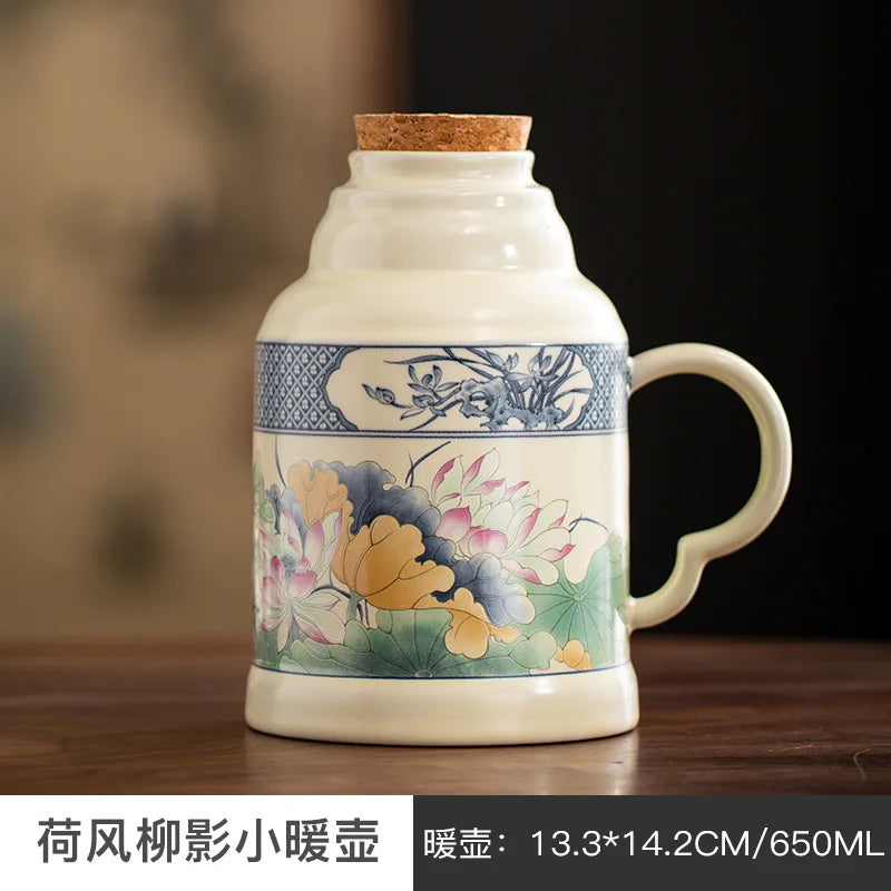 650ml Lotus Pond Moonlight Ceramic Water Jug Heat Insulation Water Kettle Carafe Hot and Cold Water Pitcher Teaware Accessories