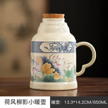 650ml Lotus Pond Moonlight Ceramic Water Jug Heat Insulation Water Kettle Carafe Hot and Cold Water Pitcher Teaware Accessories