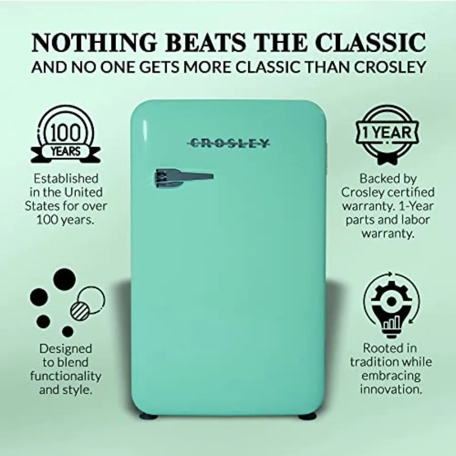 Retro Mini Fridge 3.2 Cu Ft Mint Green Compact Refrigerator for Bedroom Garage Office Under Desk Undercounter Apartment Dorm Ae