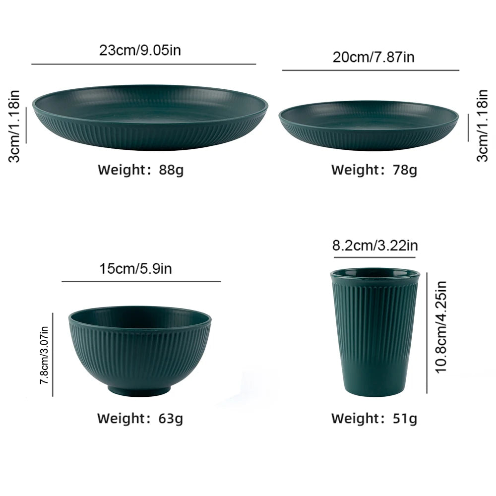 4/16Pcs Grey Straw Cutlery Set Dishes Bowls Disk Water Cup Tableware Plastic Unbreakable Polypropylene Kitchen Dinnerware