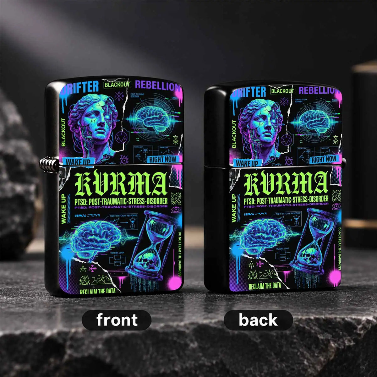 Cyber Style Kvrma Themed Lightweight Lighter, Trendy Print Of Statue Brain Hourglass, Portable Accessory For Daily Outdoor Multi Scenarios, Cool Unique Practical Item For Everyday Use And Festival Gift Giving A Humorous And I