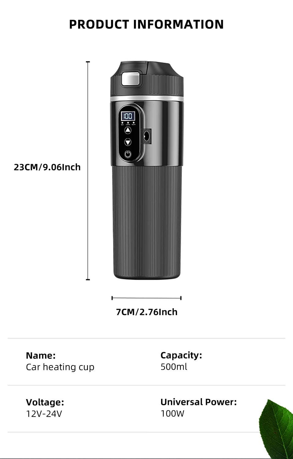 Yanace Smart Car Kettle 12V/24V Portable Electric Heating Cup with Digital Display Camping Office 500ml Capacity Black Design