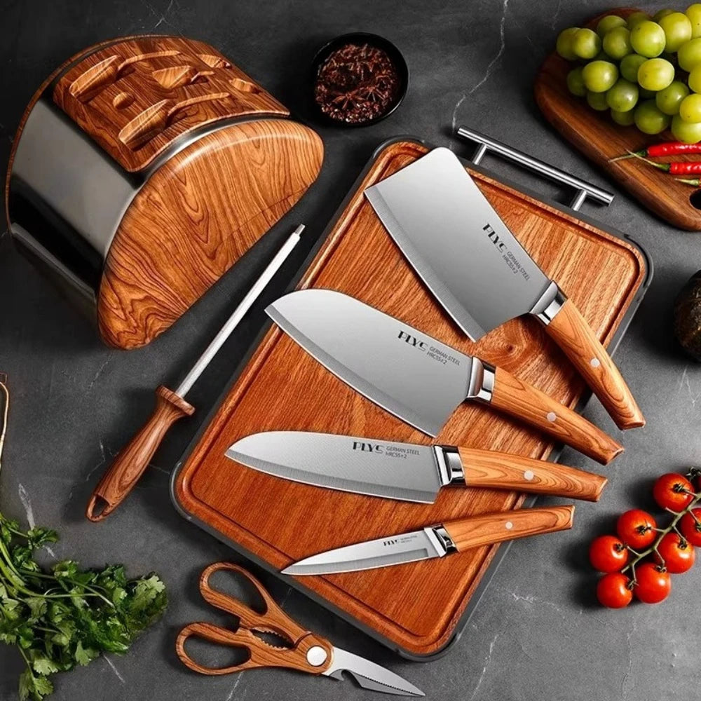Professional Full 7 PCS Knife Set Stainless Steel Kitchen Knives Sets Best Kitchen Slicing with Knife Storage Block for Easy Kit