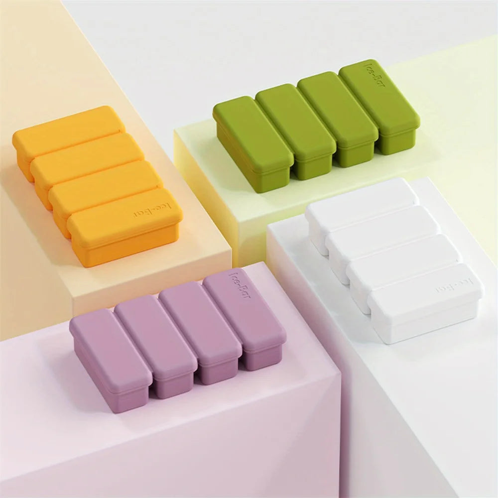 4 Grids Silicone Ice Cubes Trays With Lid Homemade Popsicle Mould Food Freezing Container for Freezer Molds for Soups and Sauces