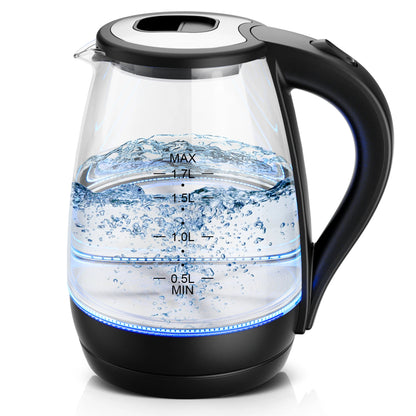 Electric Kettle with Water Dispenser - 1.7L Elegant Glass Tea Pot, 1200W Fast Boiling, LED Indicator, Auto-Shutoff