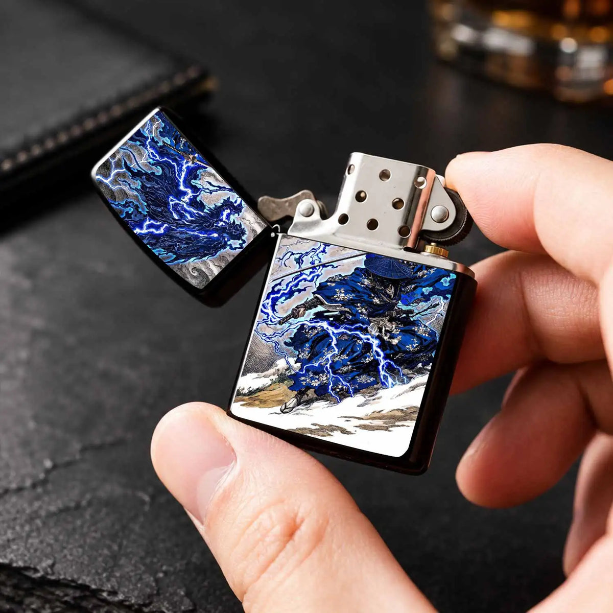 Ukiyo-E Style Lightning Blue Dragon Ronin Themed Decorative Ornament, Exquisite Art Accessory, Unique Aesthetic Desktop Display, Versatile For Daily Scenes, Premium Collectible Gift For Art Lovers And Trend Enthusiasts A Humo