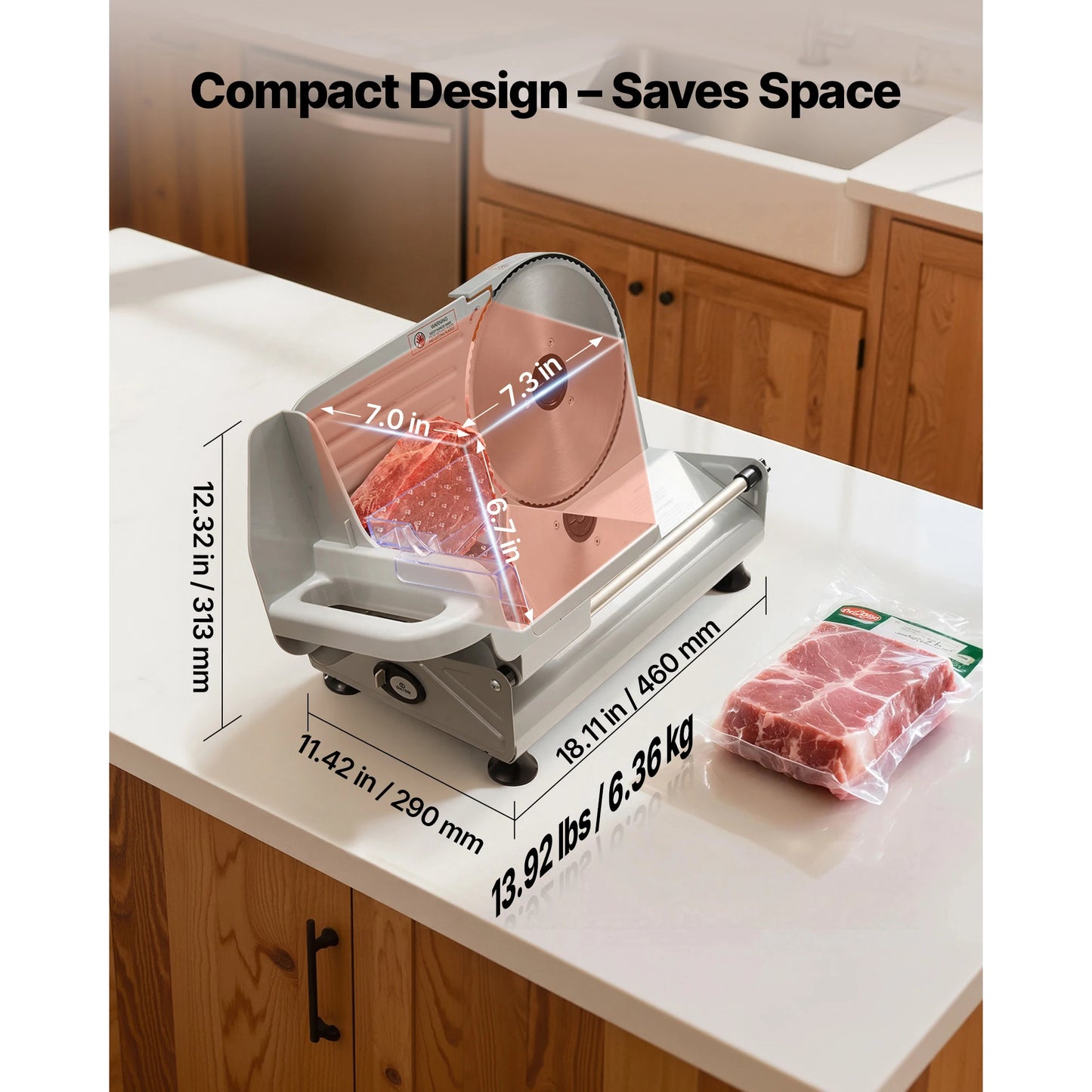 SucceBuy 6.7-8.7inch Meat Slicer Electric Deli Slicer Machine with two SUS420 Blades Food-Slicer for Meat Ham Baguett, Steak
