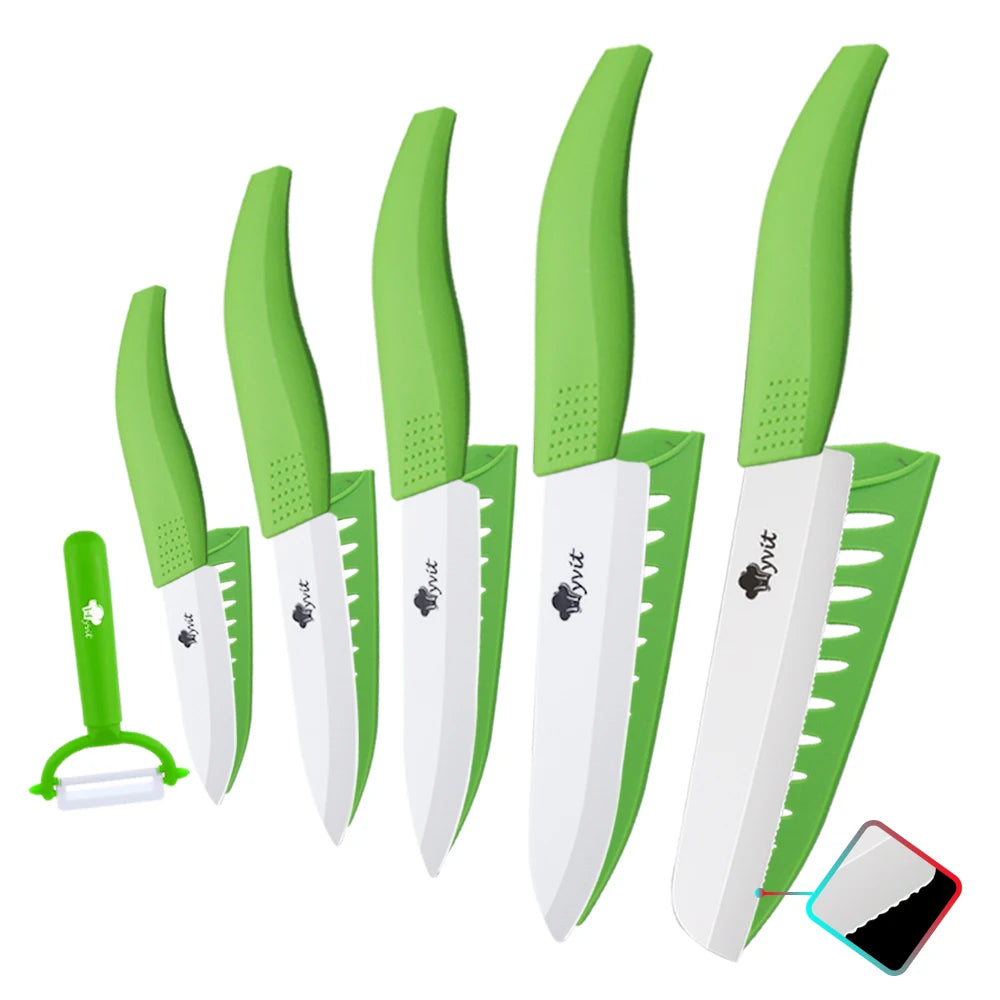 Ceramic Knives Set Kitchen knives 3 4 5 6 inch Chef knife +peeler with holder white zirconia blade Multi-color Handle