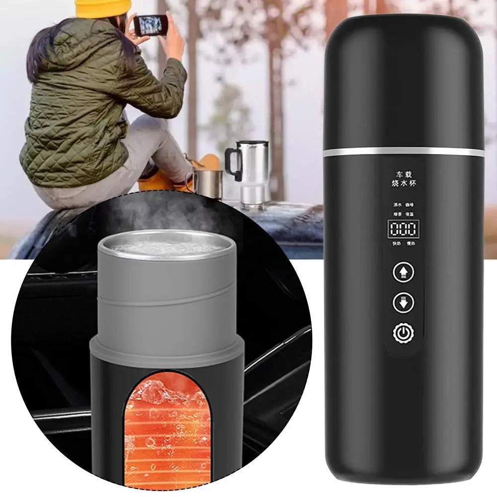 12V/24V Universal Car Electric Kettle,Fast Heating Portable Water Heater Cup For Truck Vehicle Use,Auto Shut-Off Safety Des F7S0