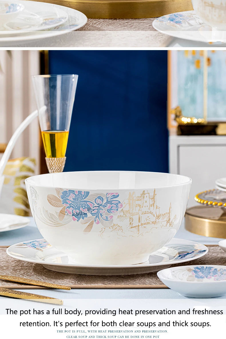 Bone china food utensils marble dinner set luxury dinnerware kitchen bowl plates dinner sets table set ceramic vintage
