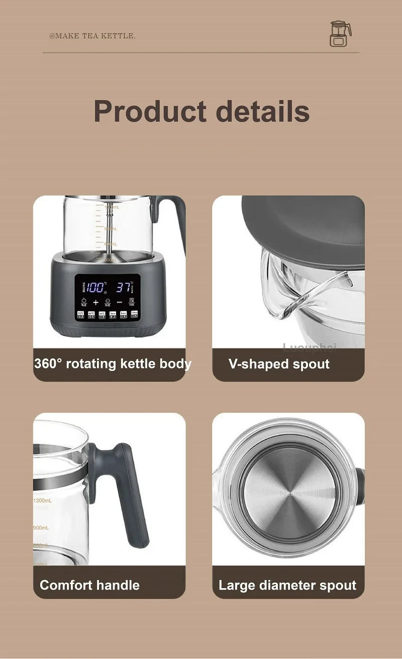 1.3L Electric Kettle With Filter Smart Health Pot Office Temperature Control Glass Flower Teapot Home Tea Maker Auto Thermos
