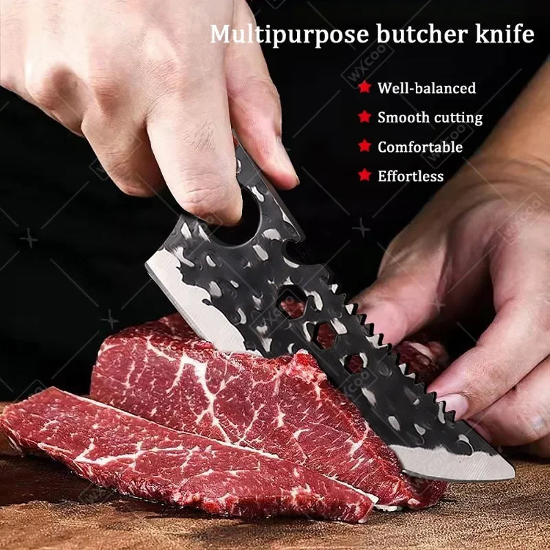 WXCOO Kitchen Knife for Cooking BBQ Lamb Beef Meat Cleaver Fruit Slicing Hand forged Butcher Knife Magnetic Knife Holder Set