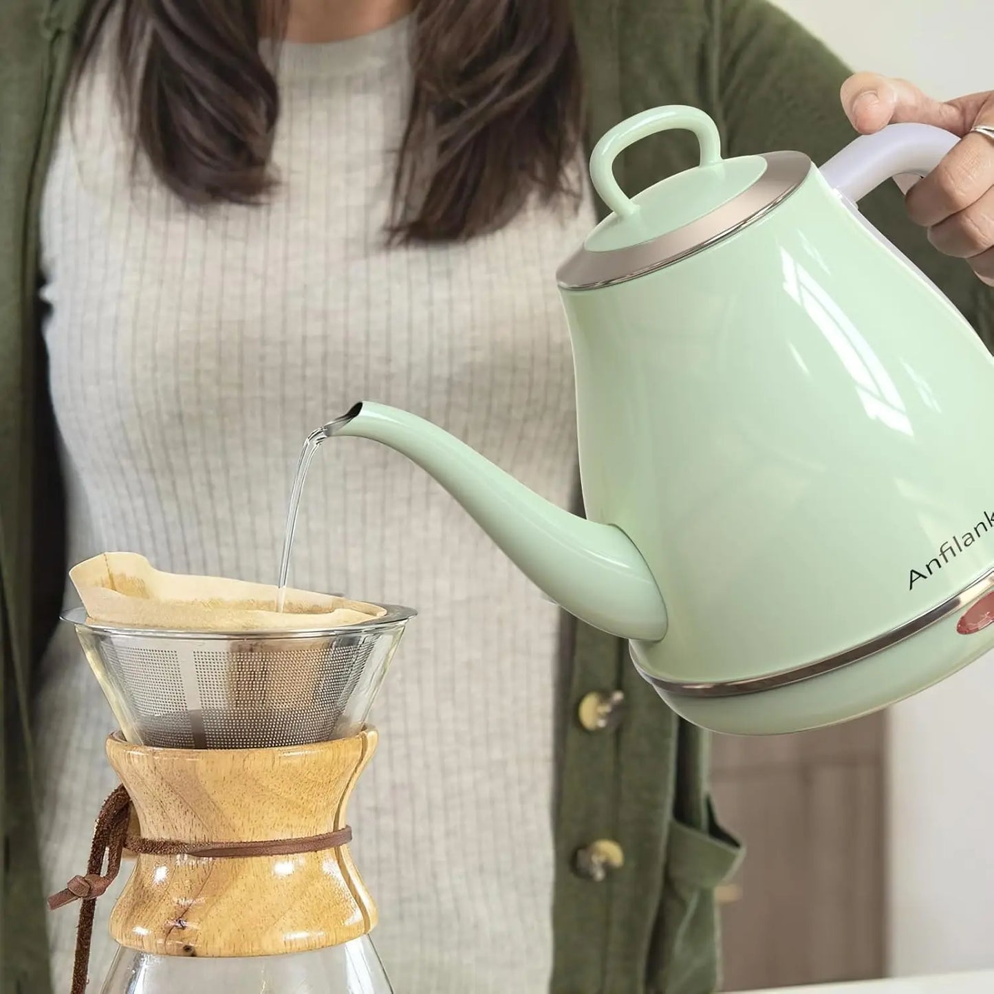 1L Electric Gooseneck Kettle, 1500W Fast Boil, Stainless Steel BPA-Free for Coffee & Tea with Auto Shut-Off