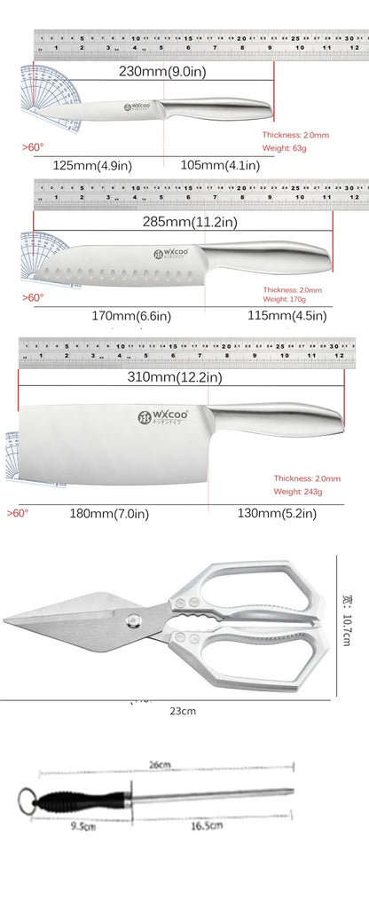 WXCOO Professional Scissor Set Stainless Steel Kitchen Knives BBQ Meat Cutting Japanese Santoku Knife Kitchen Supplies