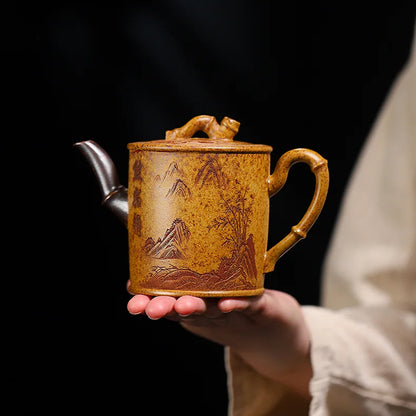 320ml Exquisite Yixing Purple Clay Teapots Handmade Bamboo Section Pot Raw Ore Section Mud Kettle Chinese Zisha Tea Set Gifts