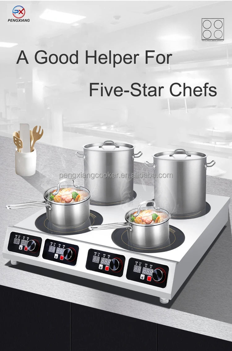 Warranty CE 3500W Industrial Hotel Restaurant Stainless Steel Electric 4 Burner Commercial Induction Cooker Manufacturer