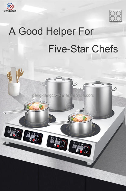 Warranty CE 3500W Industrial Hotel Restaurant Stainless Steel Electric 4 Burner Commercial Induction Cooker Manufacturer