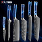 Stainless Steel Chef Knife Kitchen Knife Set 1-8Piece Razor-Sharp Paring Knife, Boning Knife, Santoku Knife, Blue Resin Handle