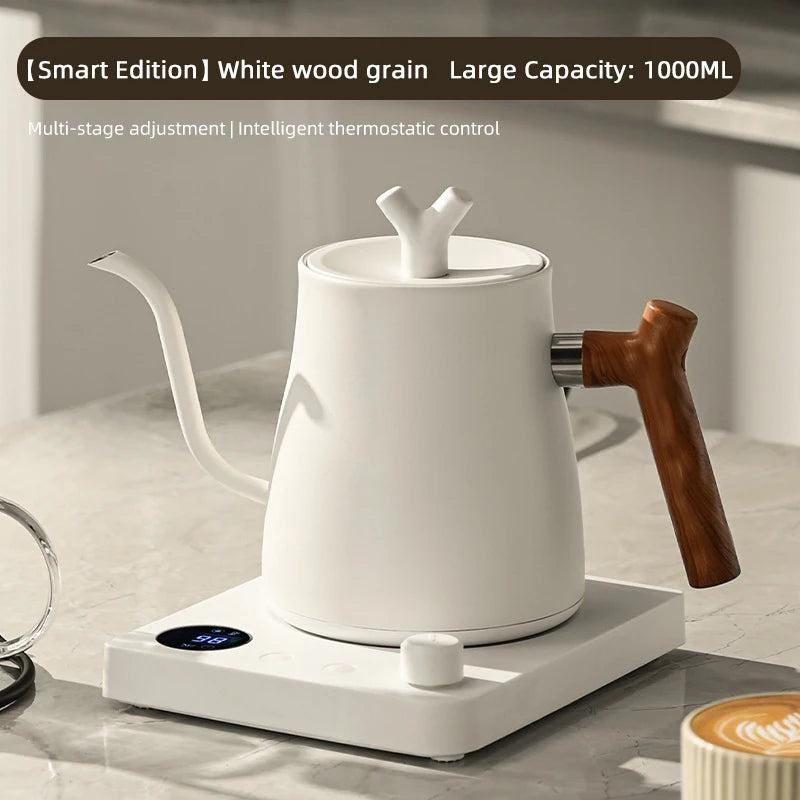 1L 1000W Gooseneck Electric Kettle Smart Teapot with Temperature Control for Precision Hand Brew Coffee Pouring Pot