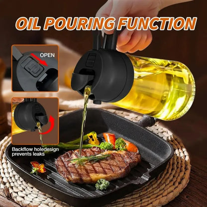 2-in-1 Glass Oil Sprayer & Dispenser, 470ml Dual-Use Olive Oil Bottle for Kitchen, BBQ, and Salad