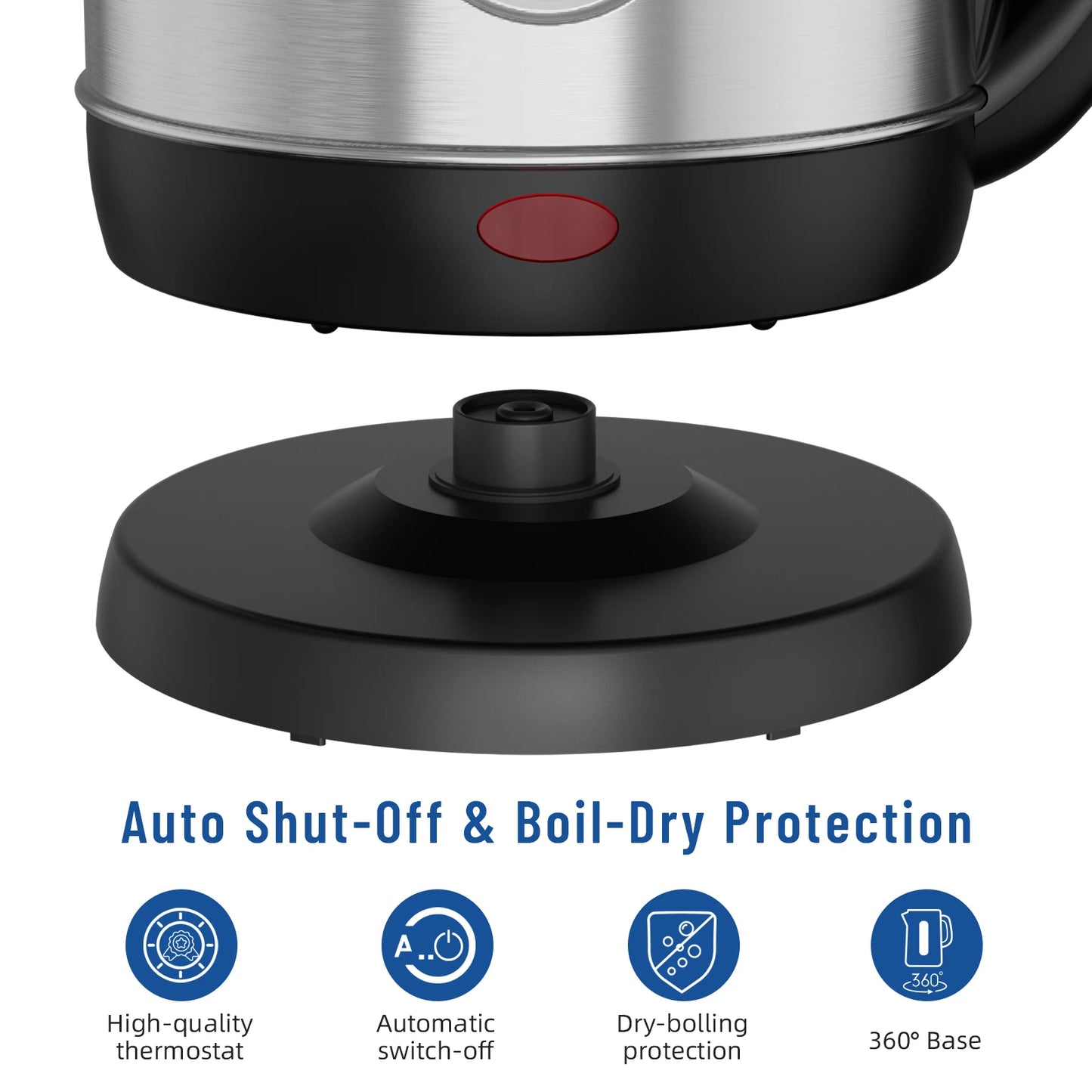 1.8L Stainless Steel Electric Kettle with Water Level Window, Auto Shut-Off, Boil-Dry Protection, 1100W Fast Boiling