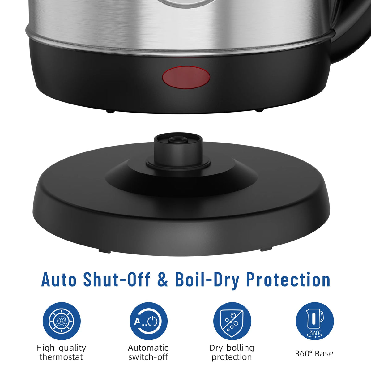 1.8L Stainless Steel Electric Kettle with Water Level Window, Auto Shut-Off, Boil-Dry Protection, 1100W Fast Boiling